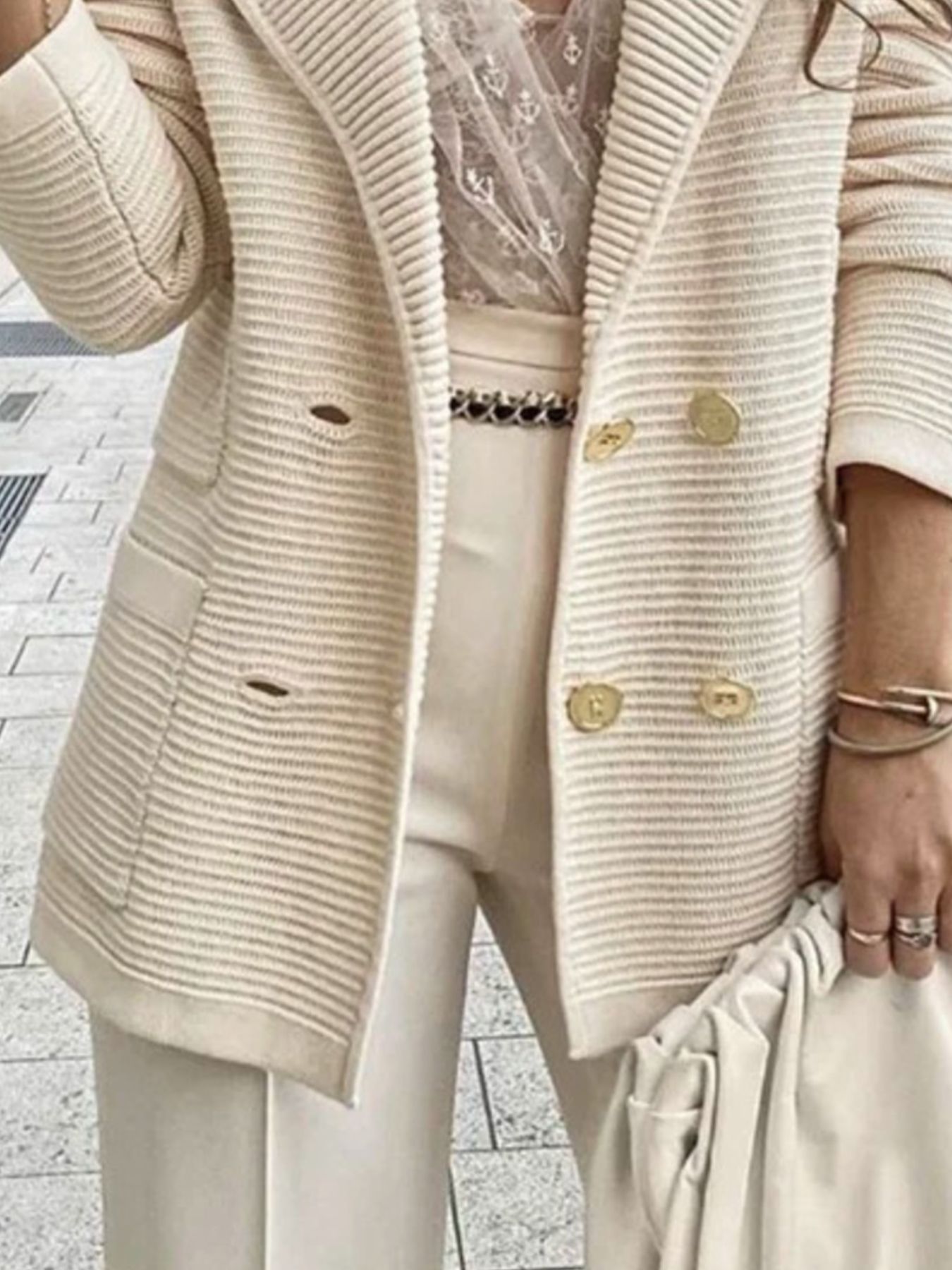Texture Knit Double-Breasted Blazer