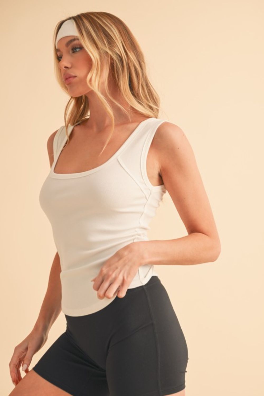 Square Neck Wide Strap Tank with Side Step Hem