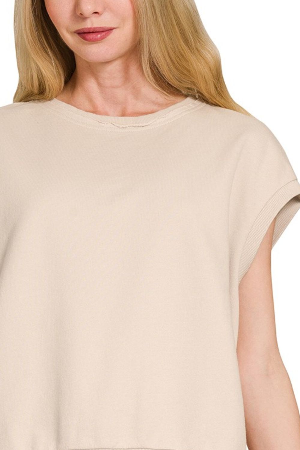 French Terry Round Neck Cap Sleeve T-Shirt