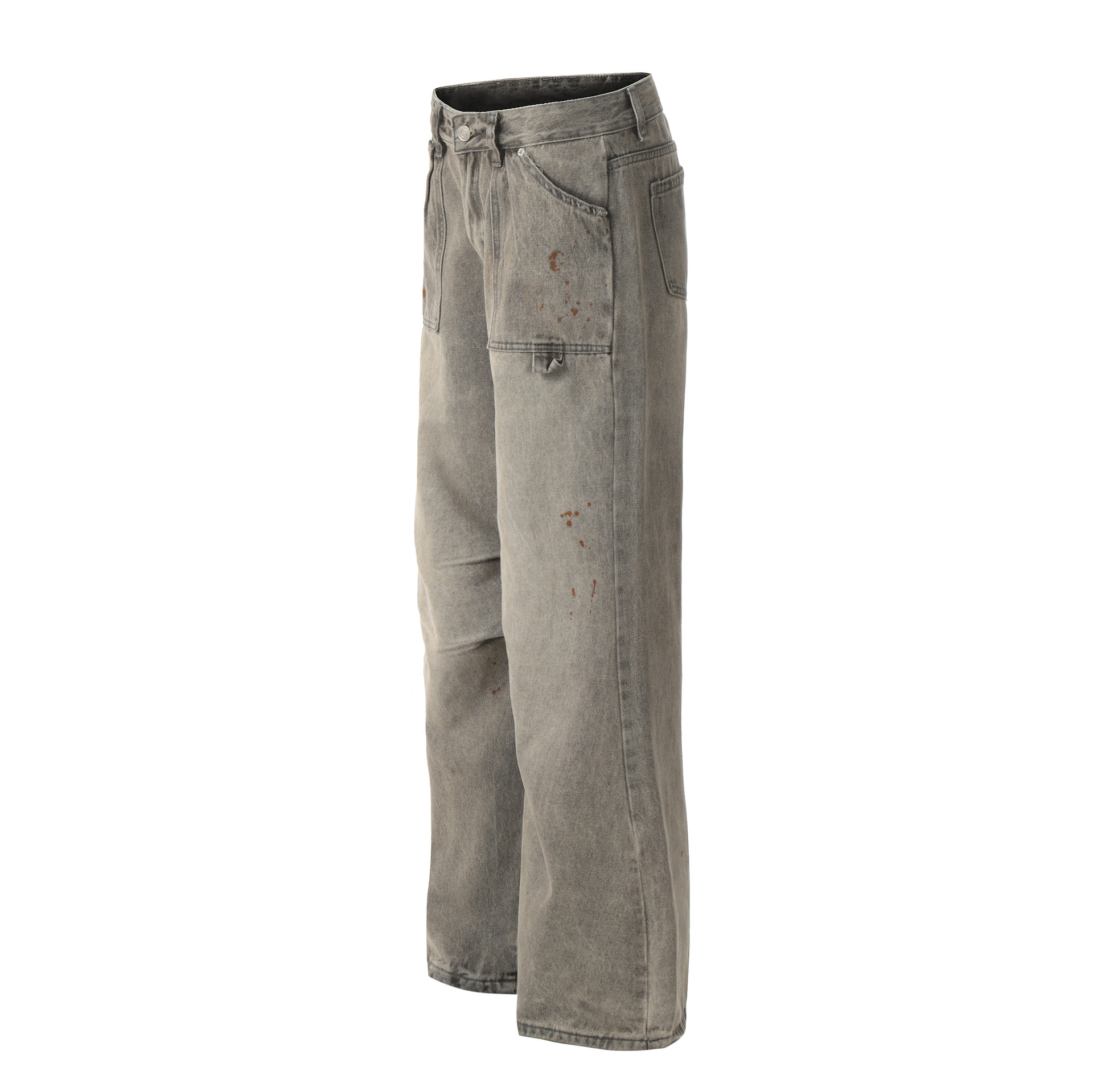 Men's Vintage Washed Cargo Pocket Wide-Leg Jeans