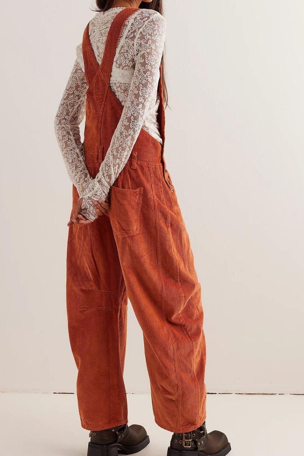 Corduroy Wide-Leg Overall with Adjustable Straps