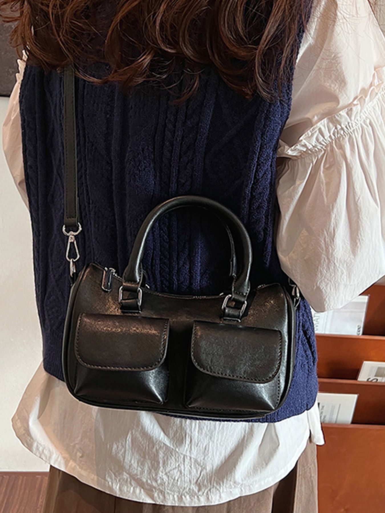 PU Leather Vintage Boston Handbag