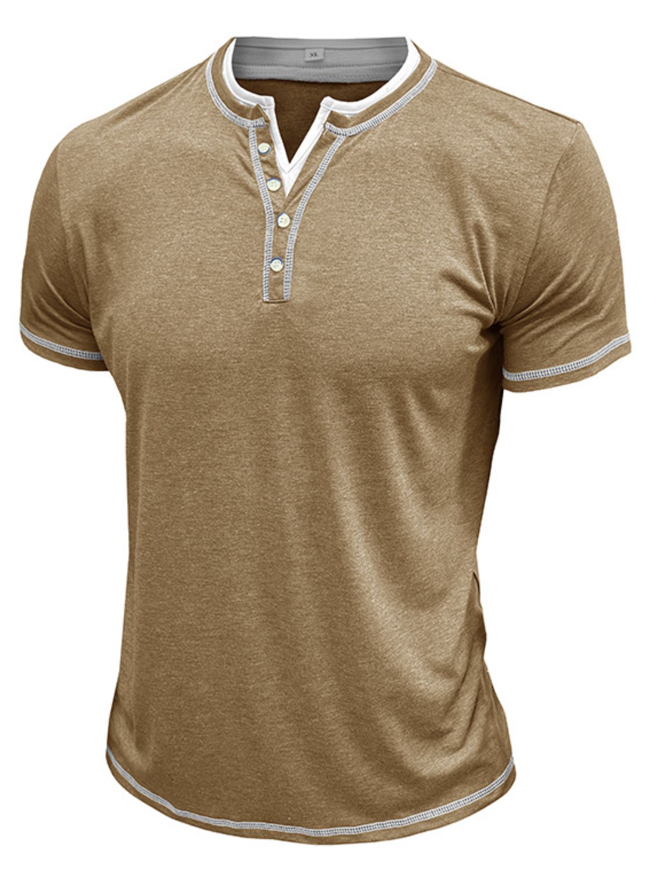 Men's Casual Henley Polo Shirt with Contrast Trim