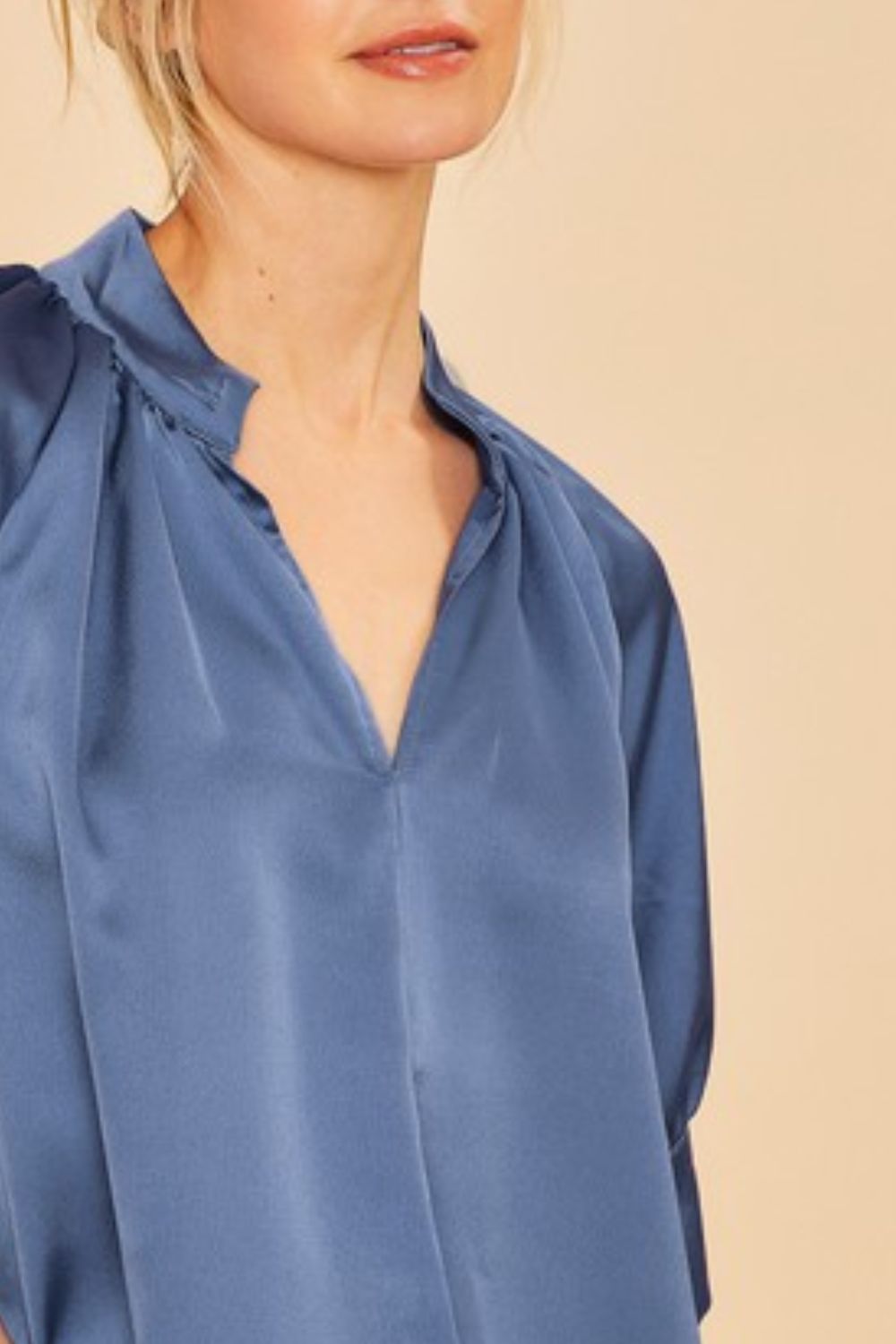 Satin V Neck Open Short Sleeve Woven Blouse Top