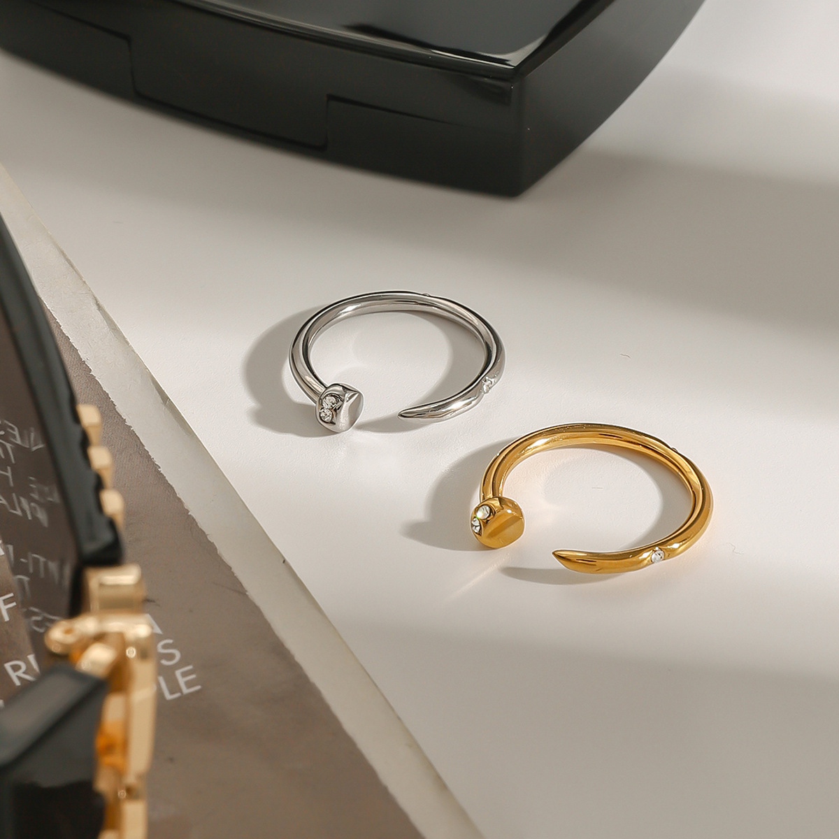 Stainless Steel Zircon Open Ring