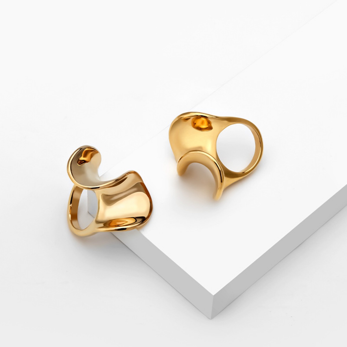 18K Gold-Plated Copper Geometric Sculptural Ring