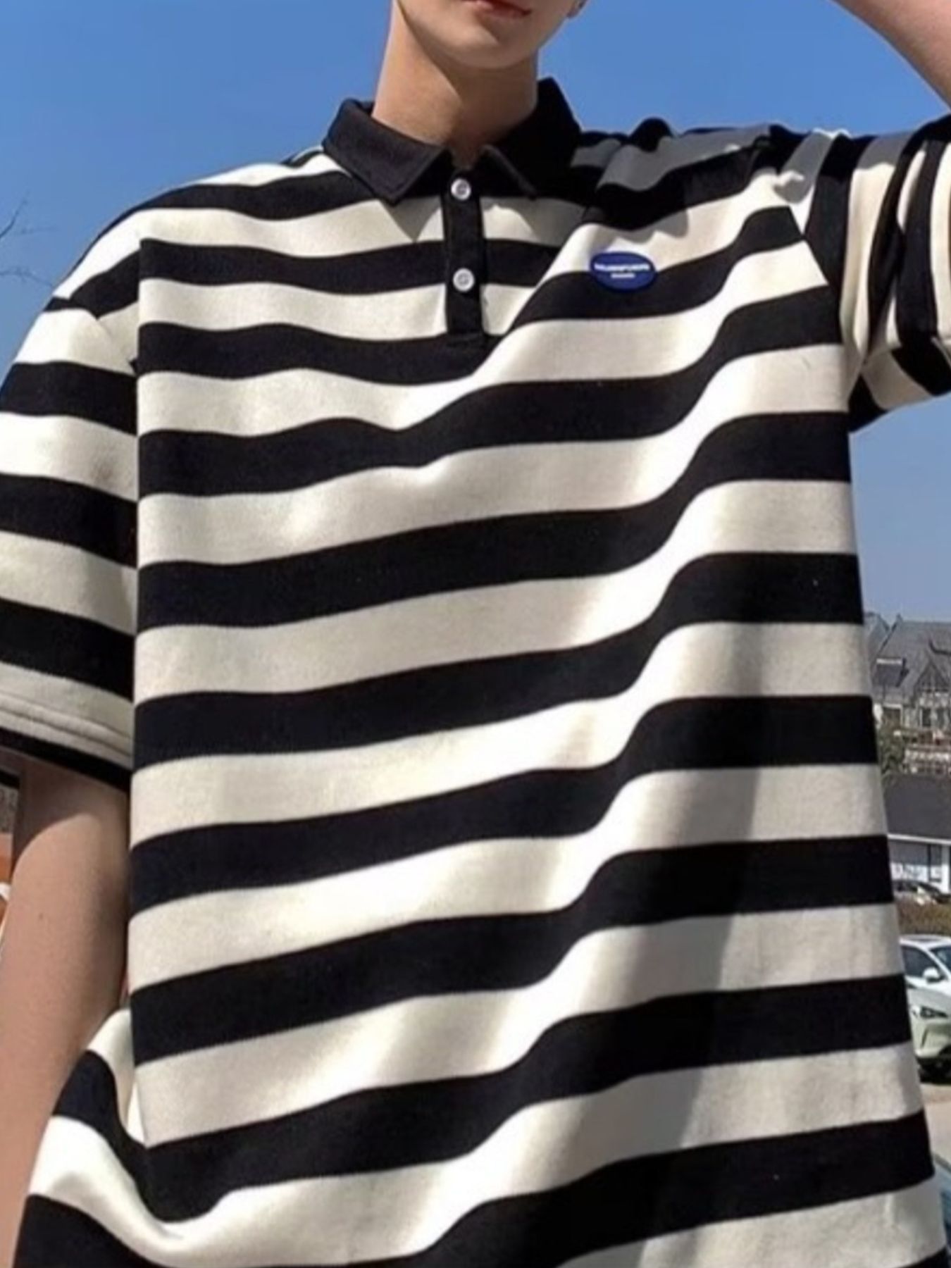 Men's Plus Size Striped Short Sleeve Oversized Polo