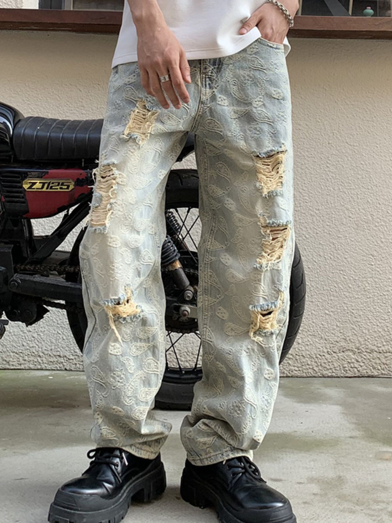 Men's Full Size Distressed Wide Leg Jeans Plus Size