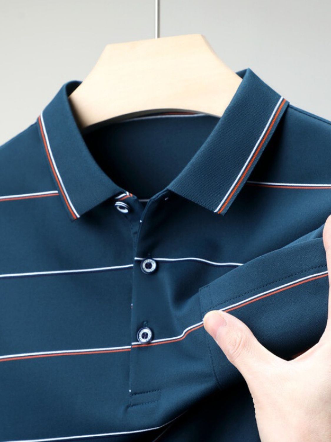 Men's Plus Size Striped Collared Neck Short Sleeve Polo