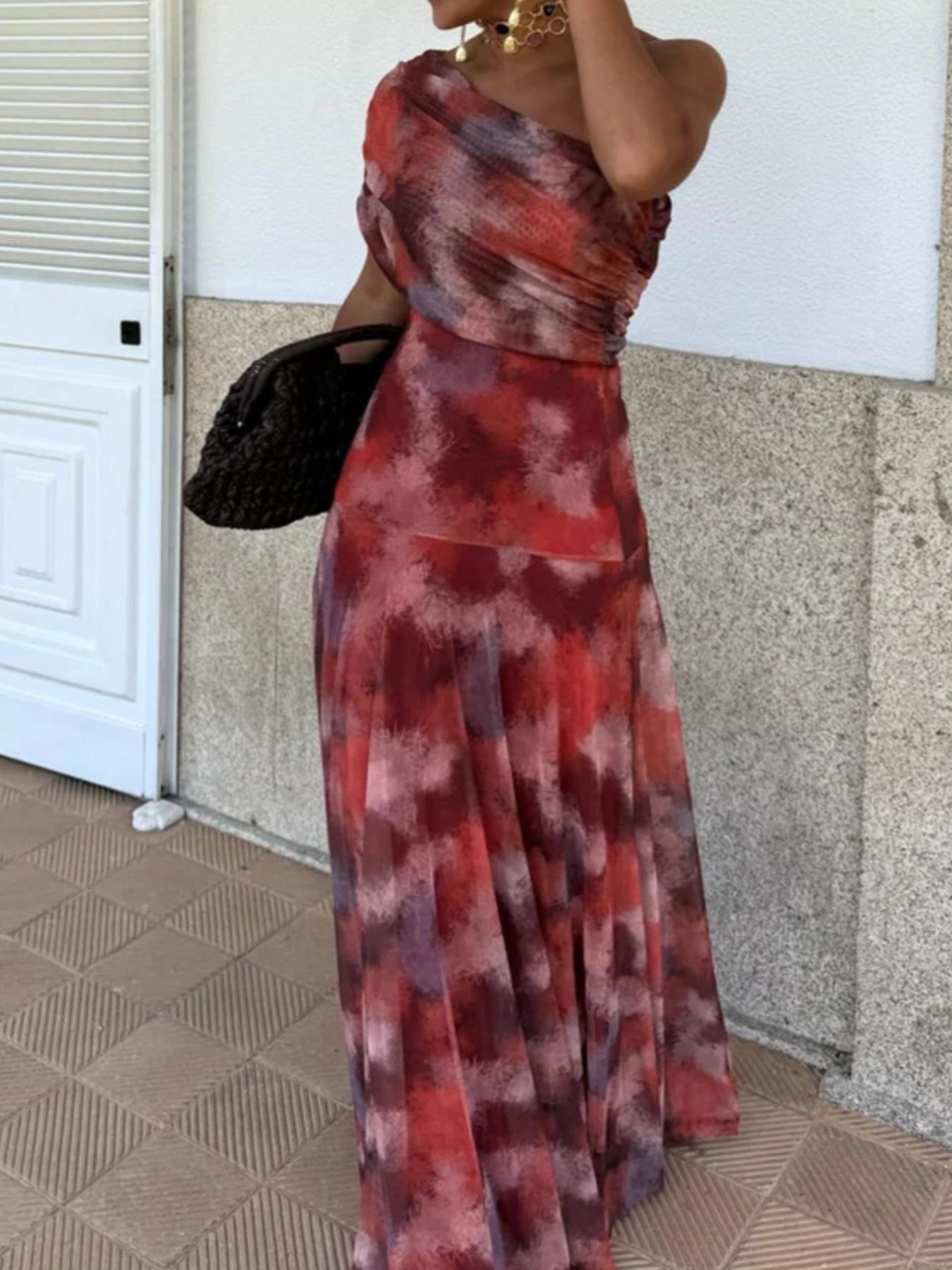 Printed Short Sleeve Maxi Dress