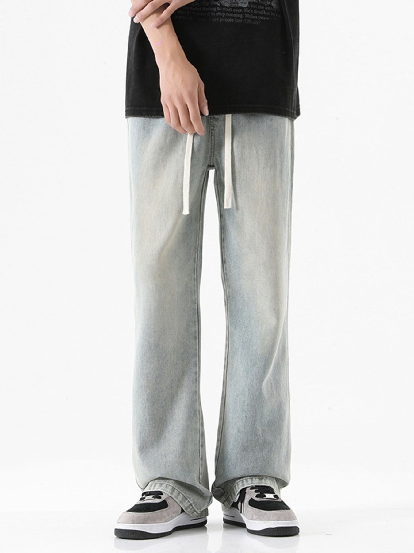 Men's Full Size Wash Relaxed Fit Wide Leg Jeans Plus Size