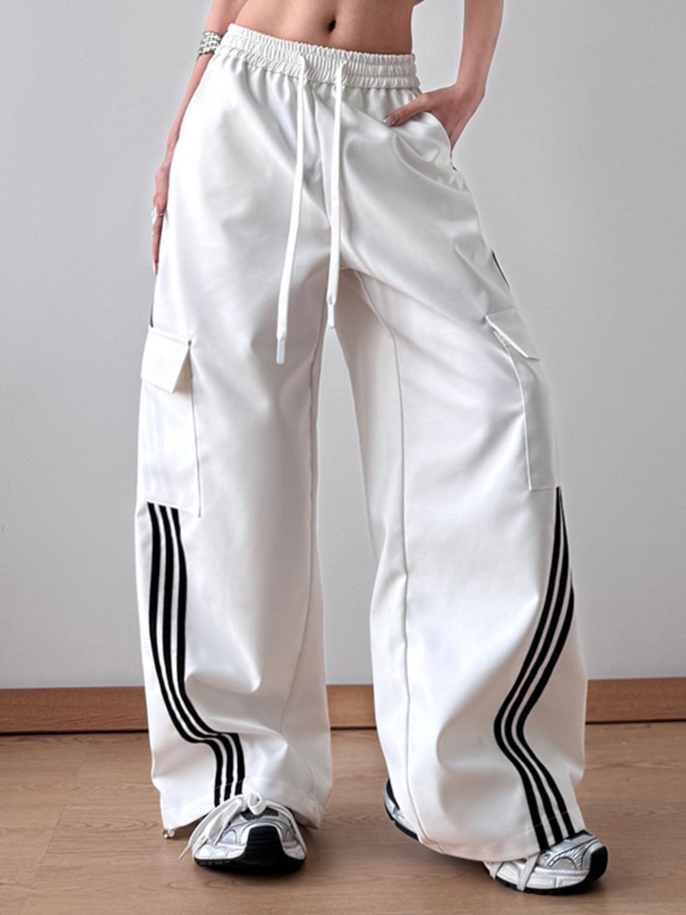 Striped Wide Leg Cargo Pants