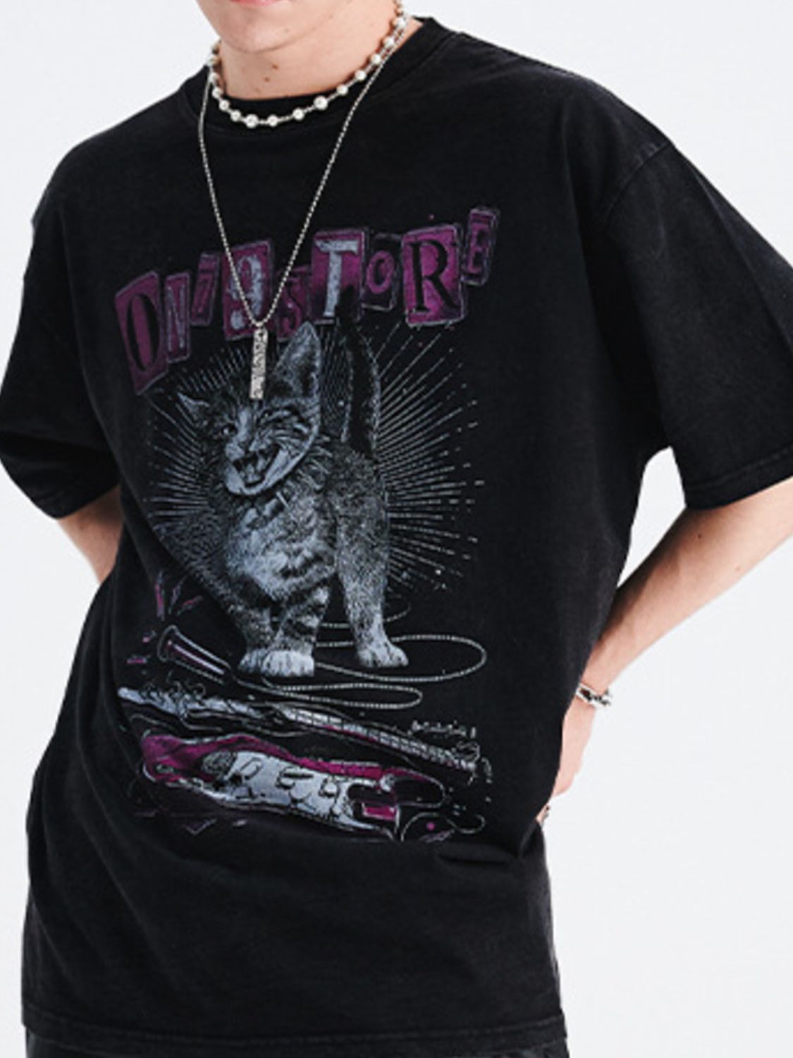 Men's Cat Graphic Oversized T-Shirt