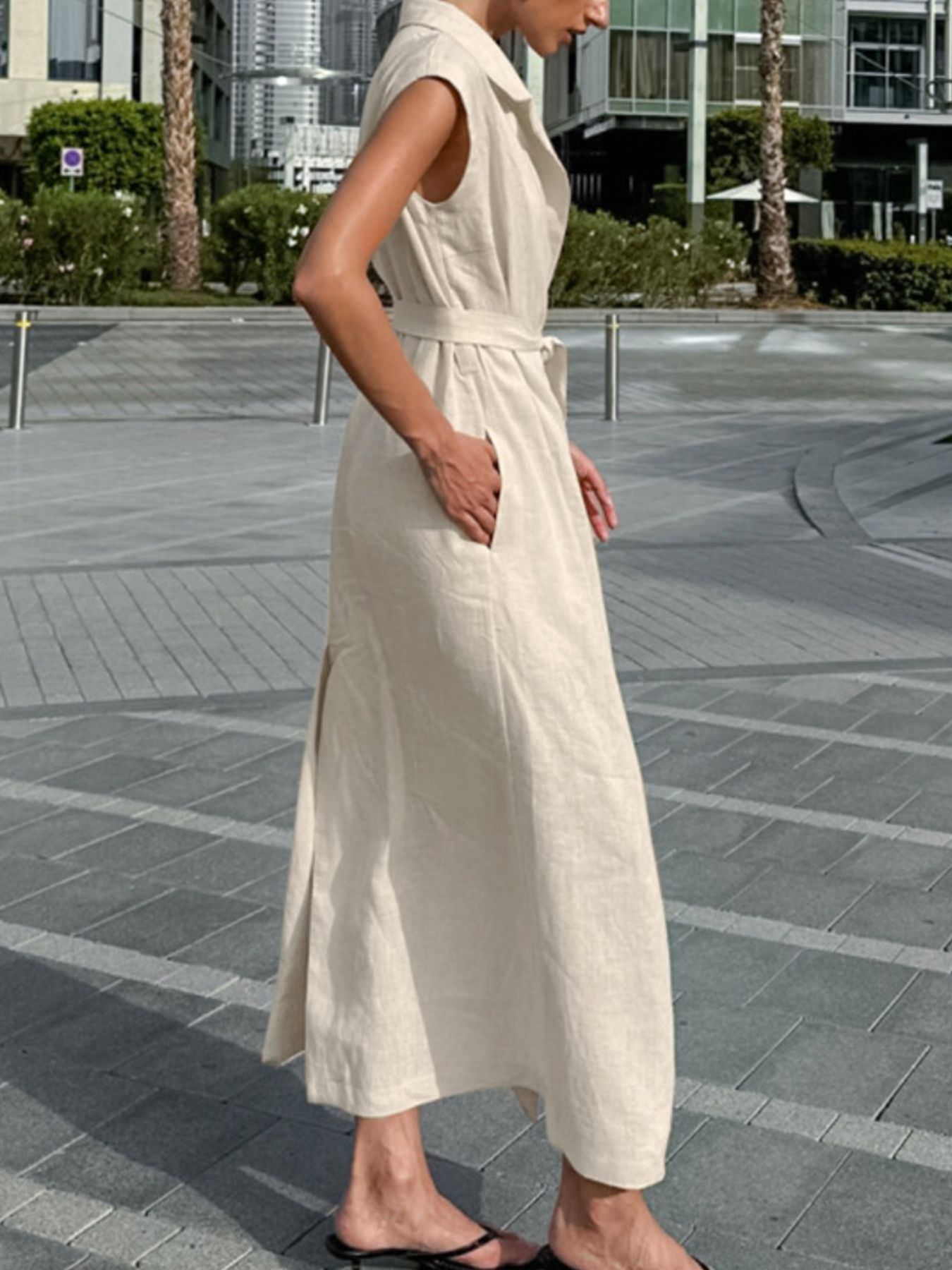 Tie Waist Cap Sleeve Maxi Dress
