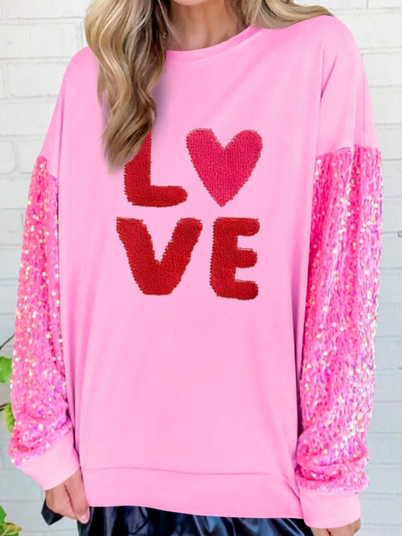 Sequin Round Neck Long Sleeve Sweatshirt