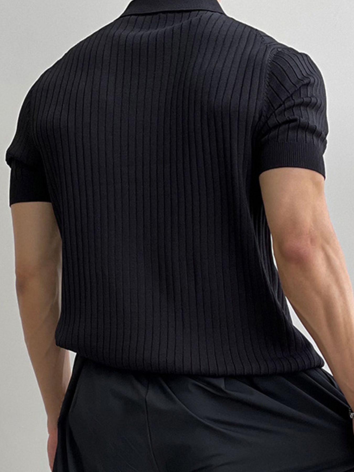 Men's Full Size Ribbed Knit Short Sleeve Polo Plus Size