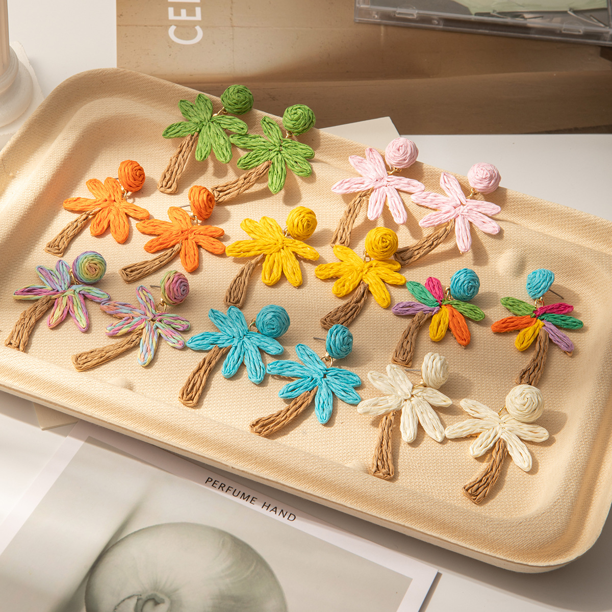 Colorful Woven Flower Drop Earrings