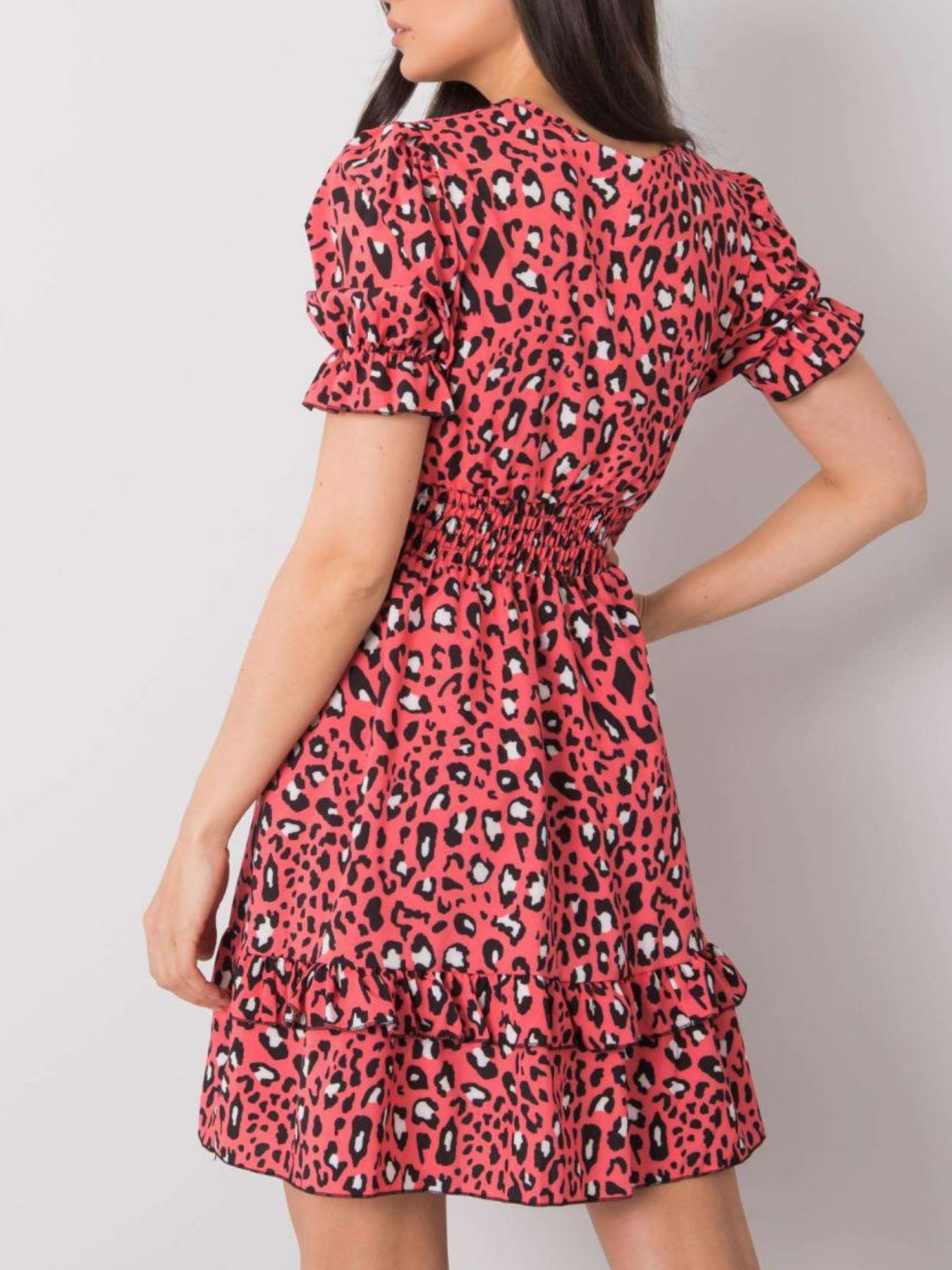 Leopard Print Tie Front Short Sleeve Mini Dress