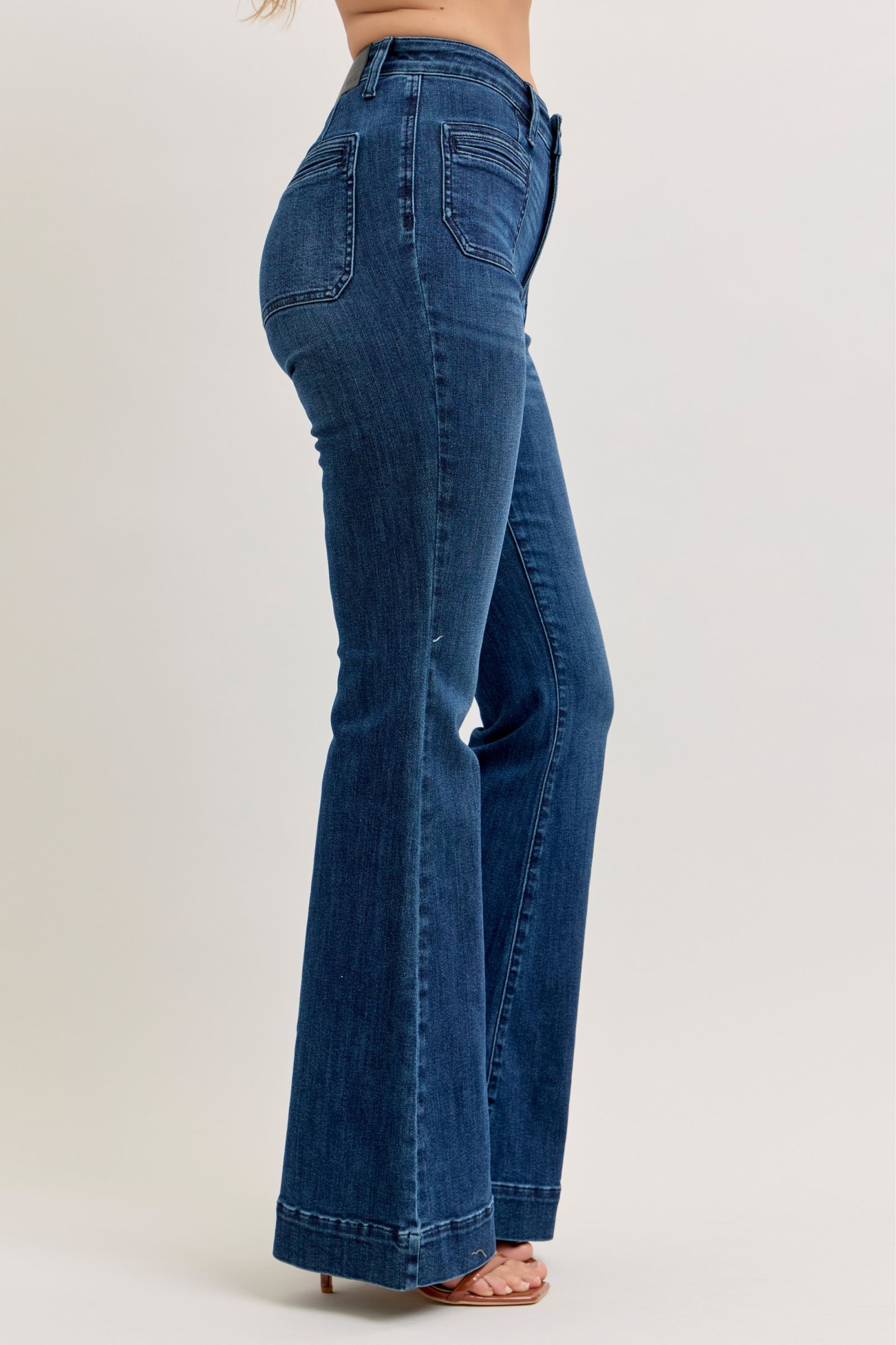 High-Waisted Flare Jeans with Front Pockets