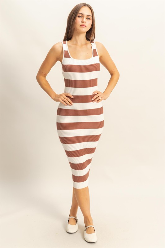 Striped Scoop Neck Wide Strap Knit Dress