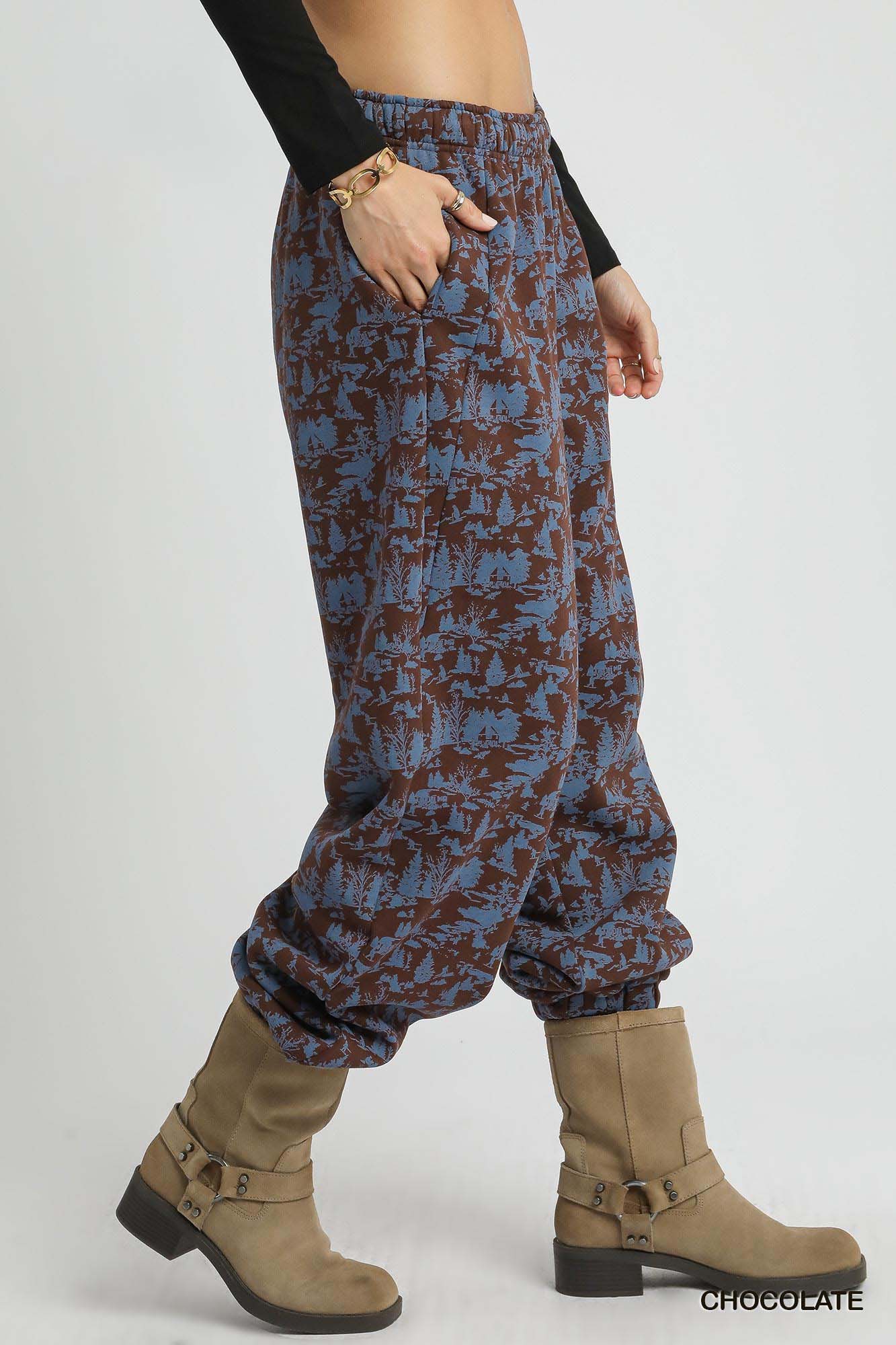 Umgee Scenic Print Casual Sweatpants
