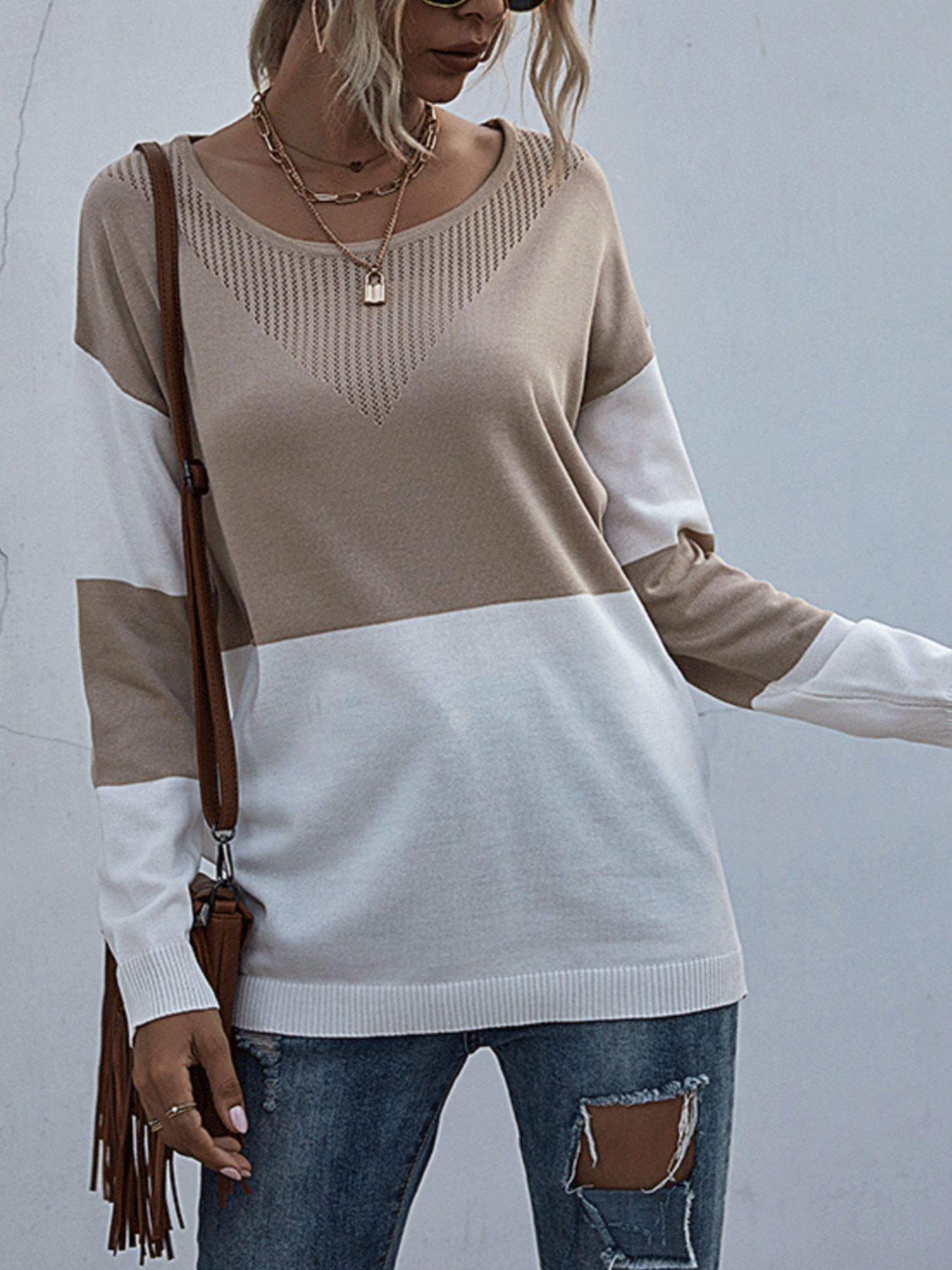 Color Block Round Neck Sweater