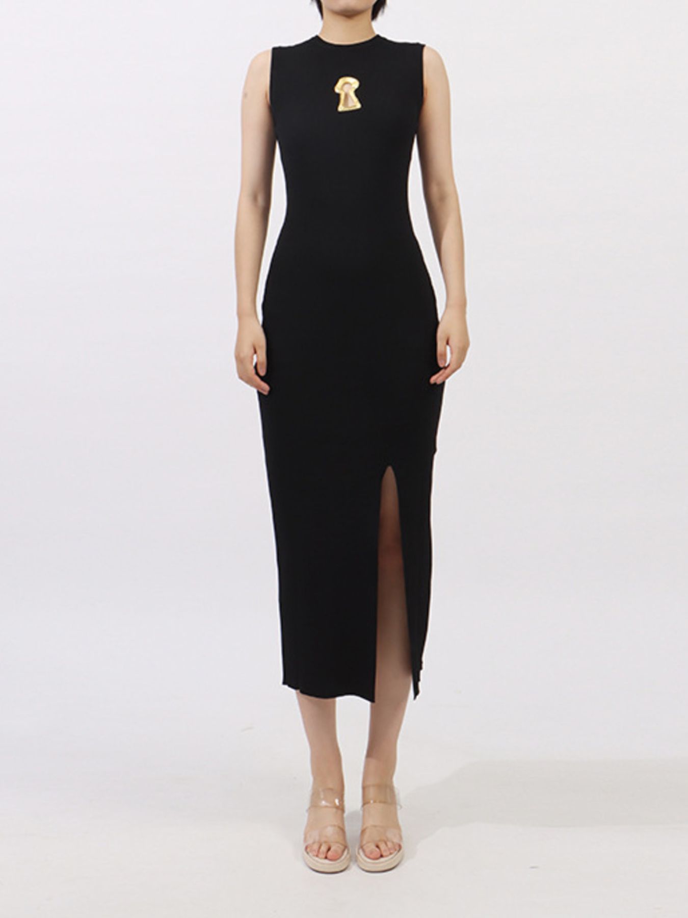 Slit Round Neck Sleeveless Dress