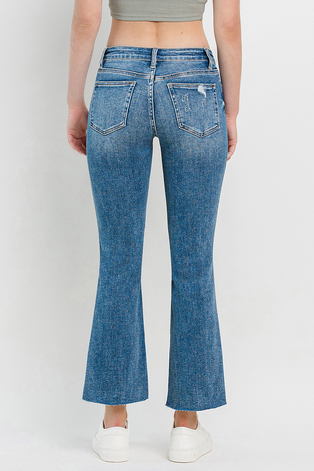 Full Size Mid Rise Distressed Cropped Flare Jeans