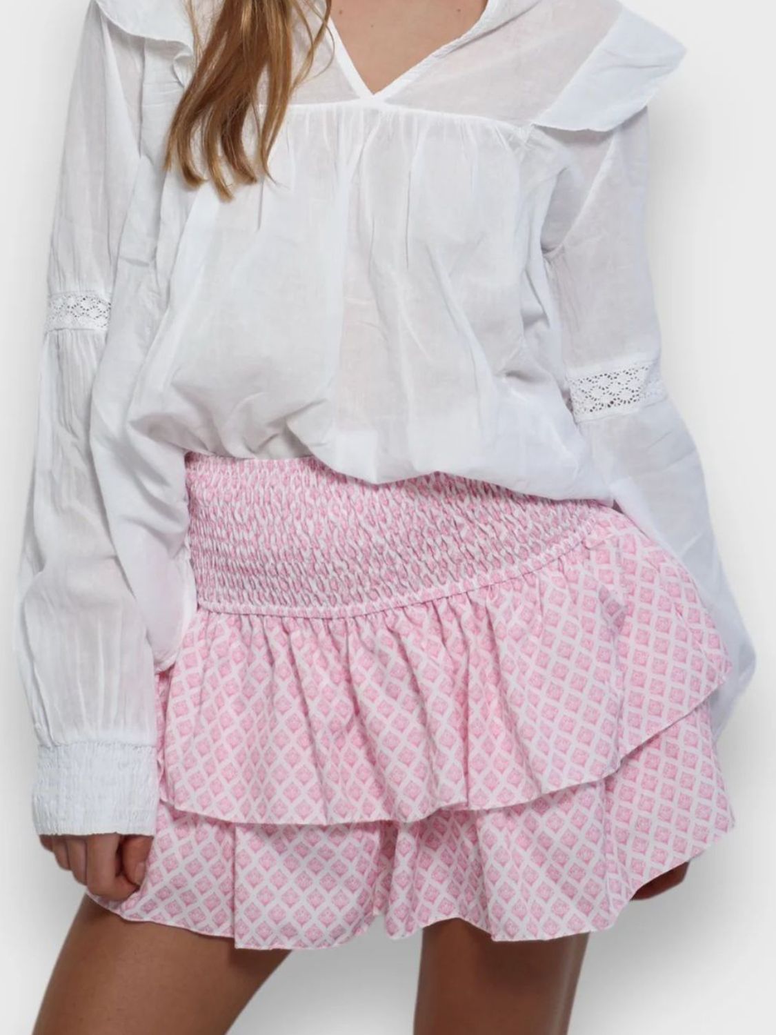 Smocked Wideband Waist Layered Mini Skirt