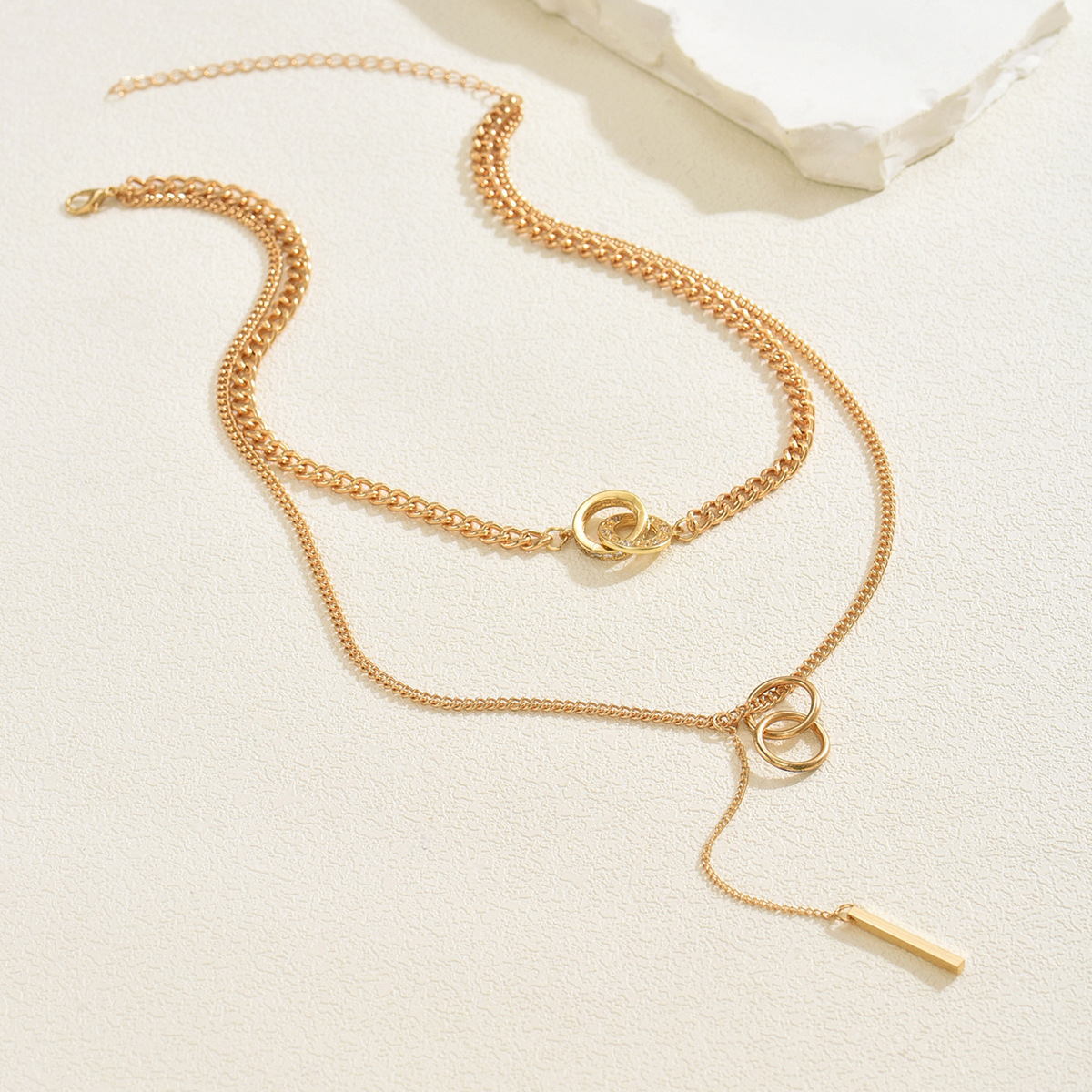 Double Layered Chain Y-Shaped Pendant Necklace