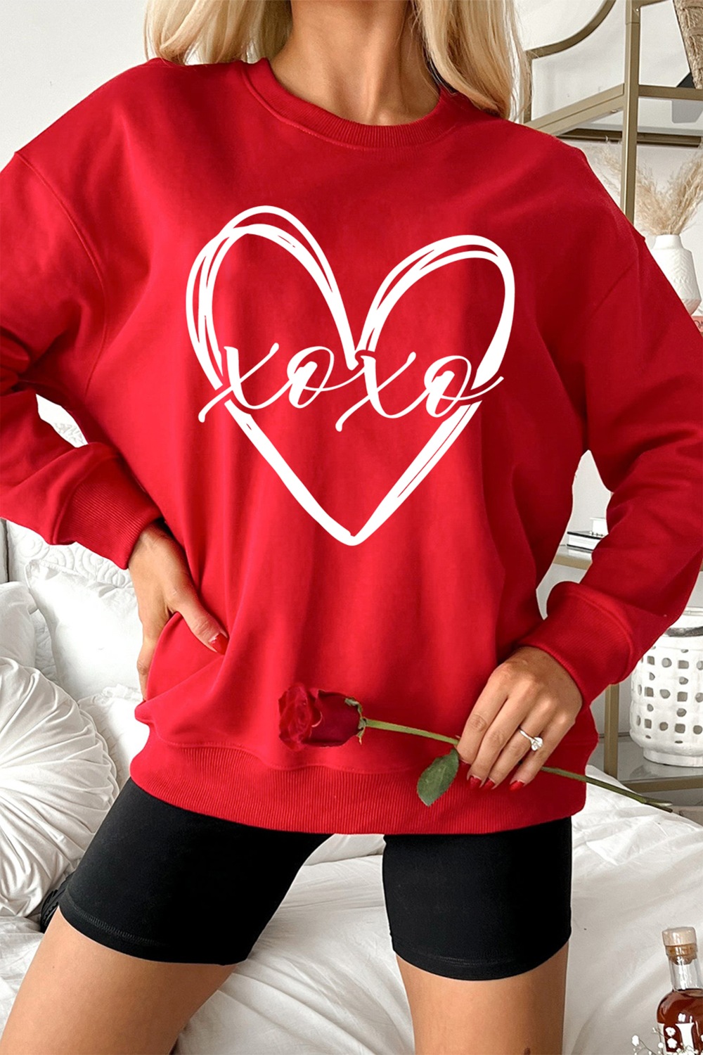 XOXO Valentines Heart Sketch Printed Pullover Sweatshirt