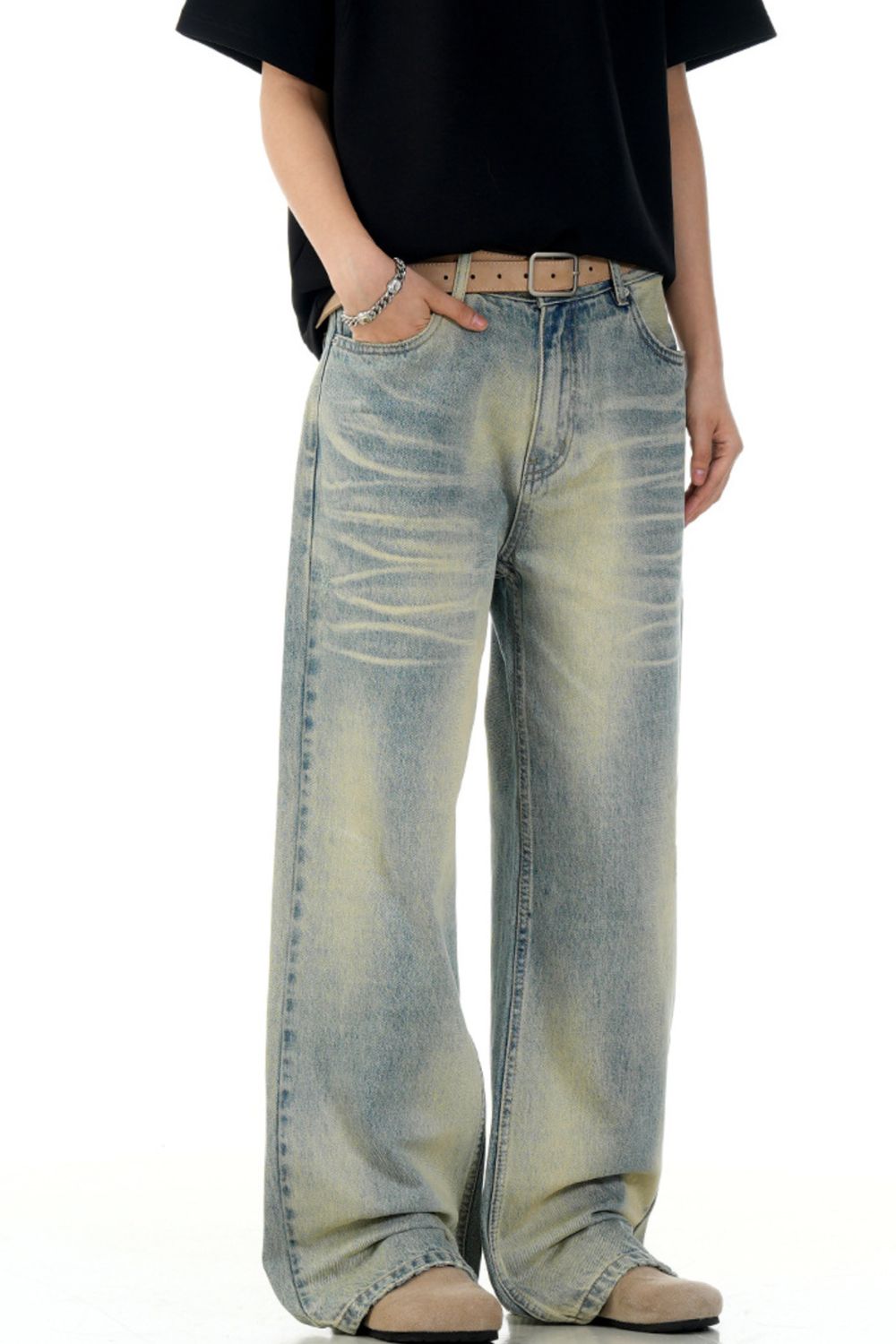 Men's Vintage Wash Wide Leg Jeans