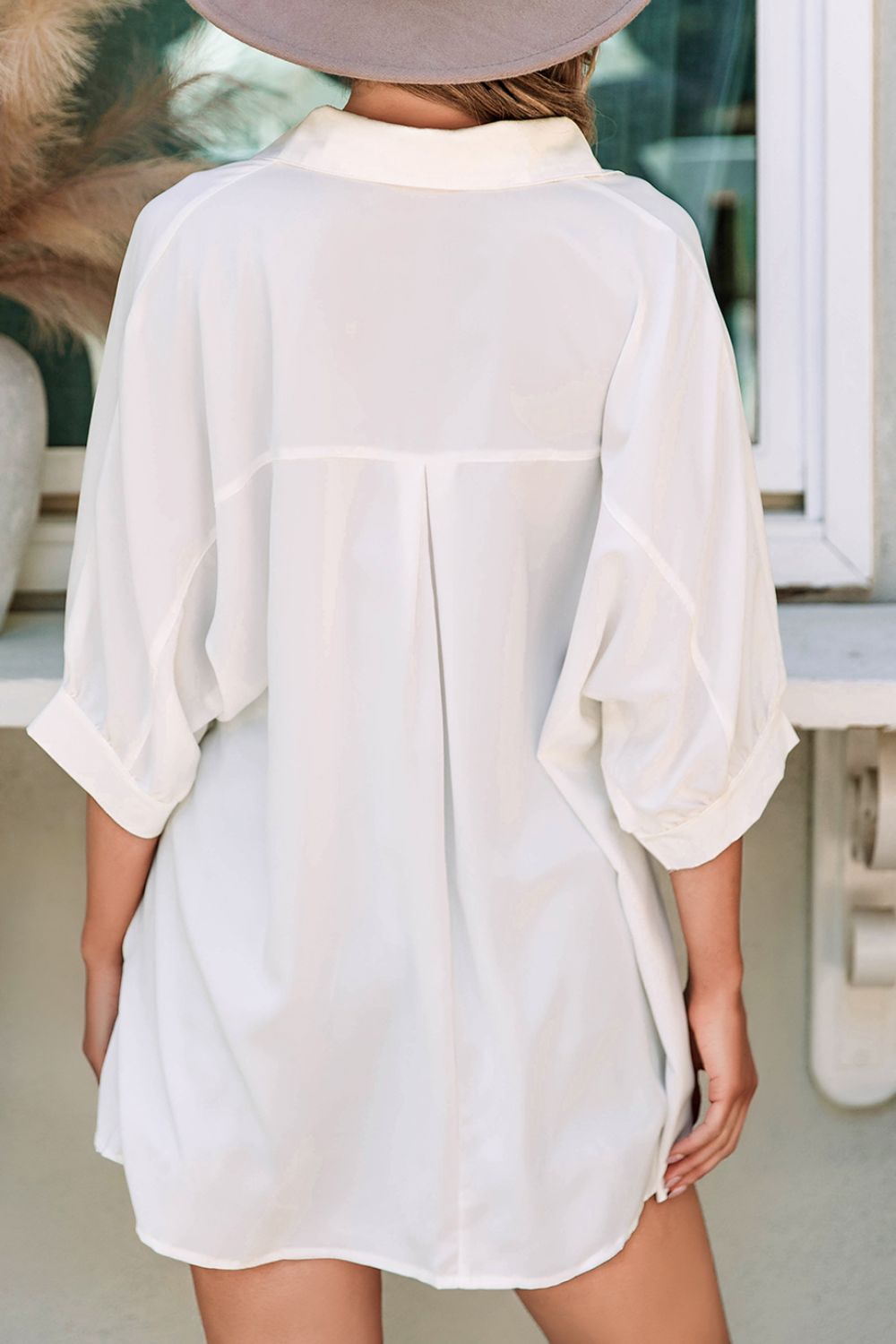 Collared Neck Three-Quarter Sleeve Shirt