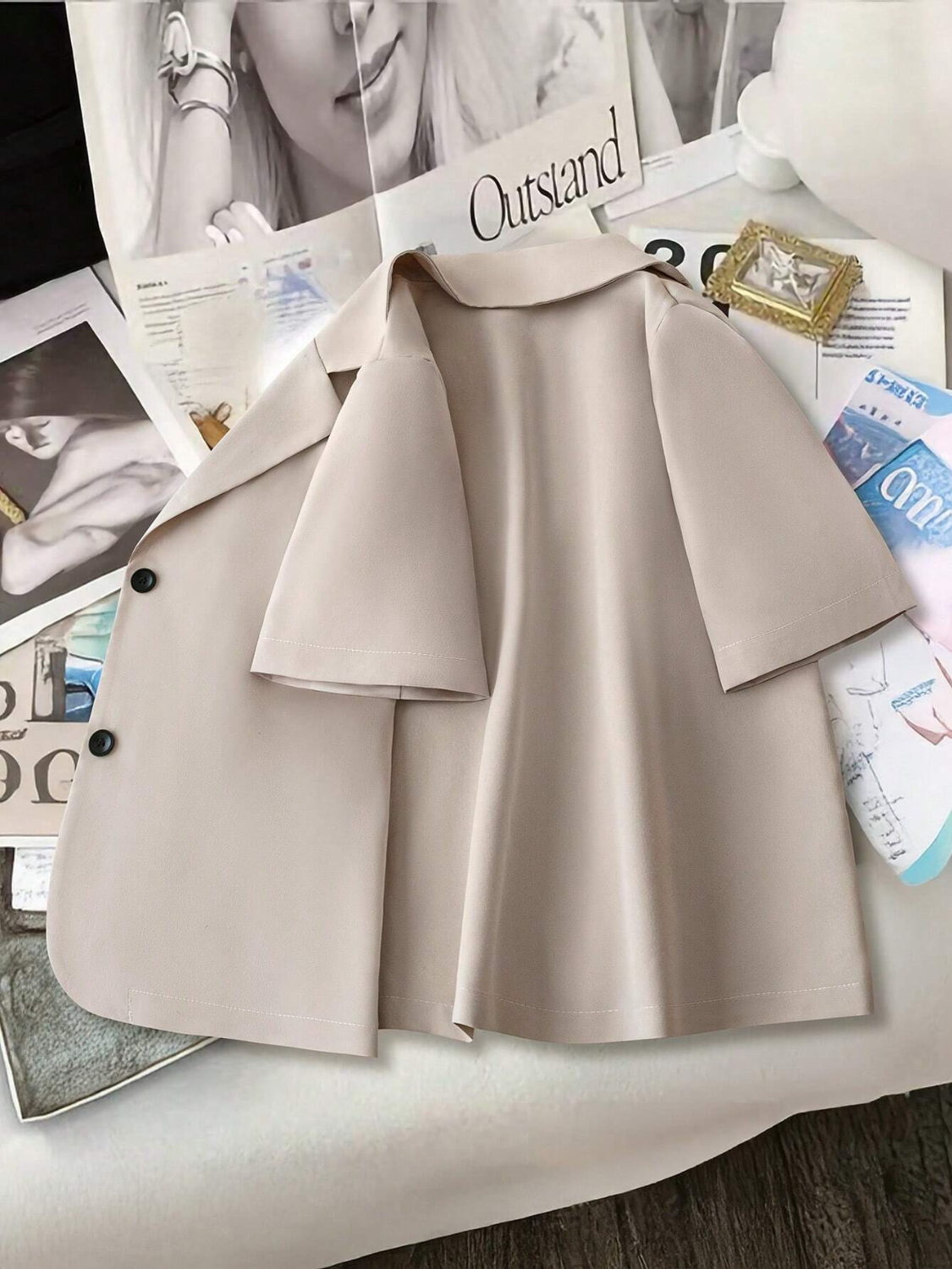 Short Sleeve Lapel Collar Solid Blazer