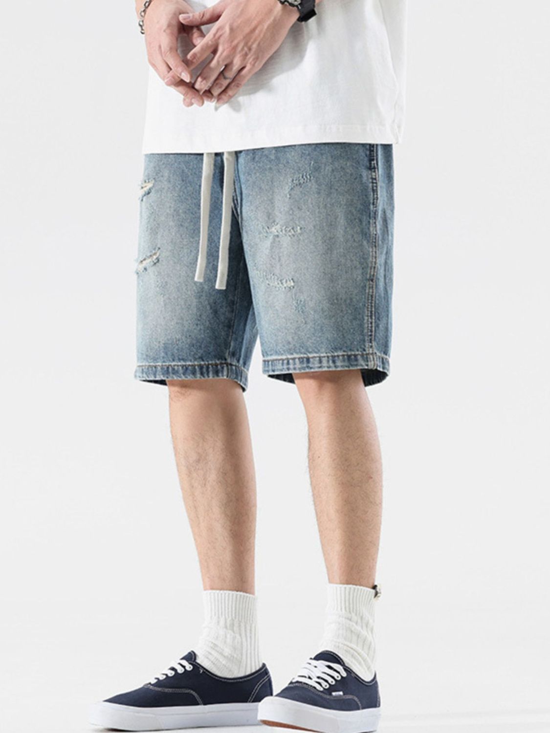 Men's Full Size Relaxed Fit Distressed Denim Shorts Plus Size