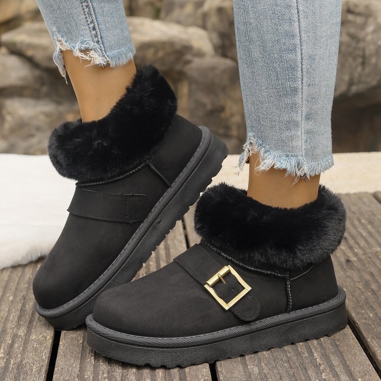 Fuzzy Trim Buckle Accent Winter Boots