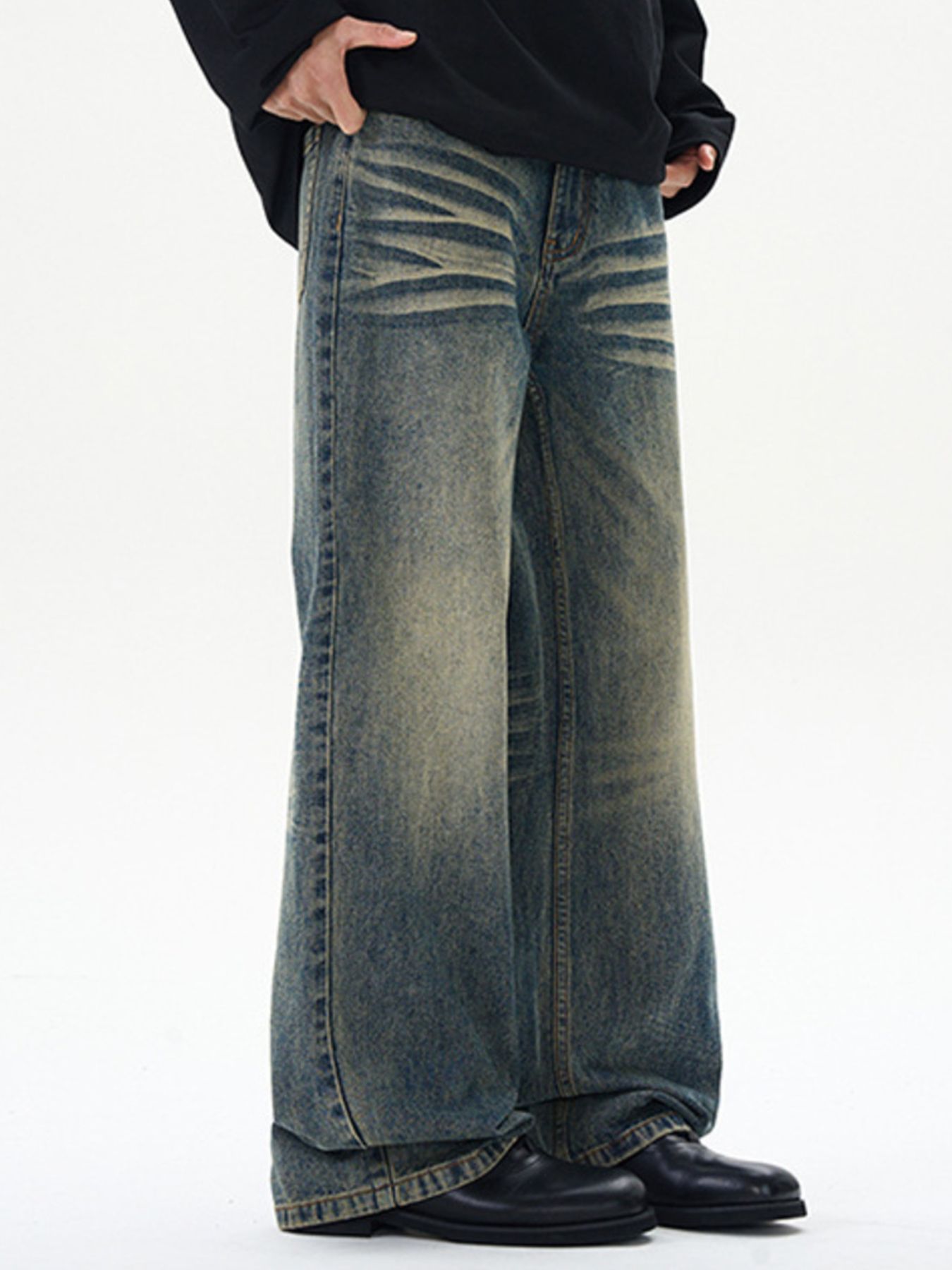 Men's Full Size Washed Wide Leg Relaxed Fit Jeans Plus Size