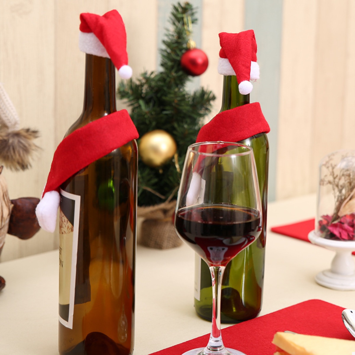 2 Piece Christmas Wine Bottle Santa Hat & Scarf Decorative Covers