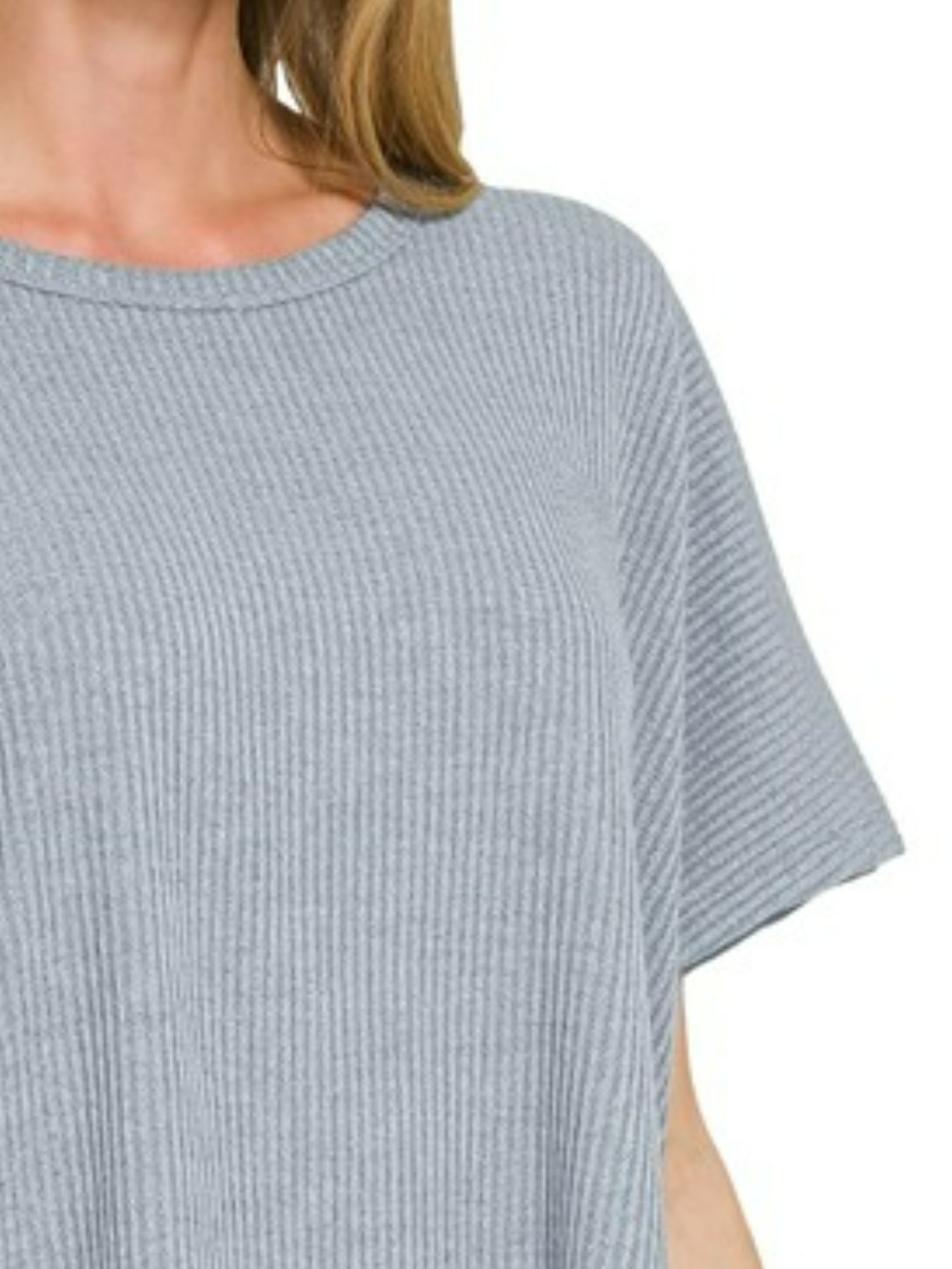 Ribbed Round-Neck Short-Sleeve Knit Top
