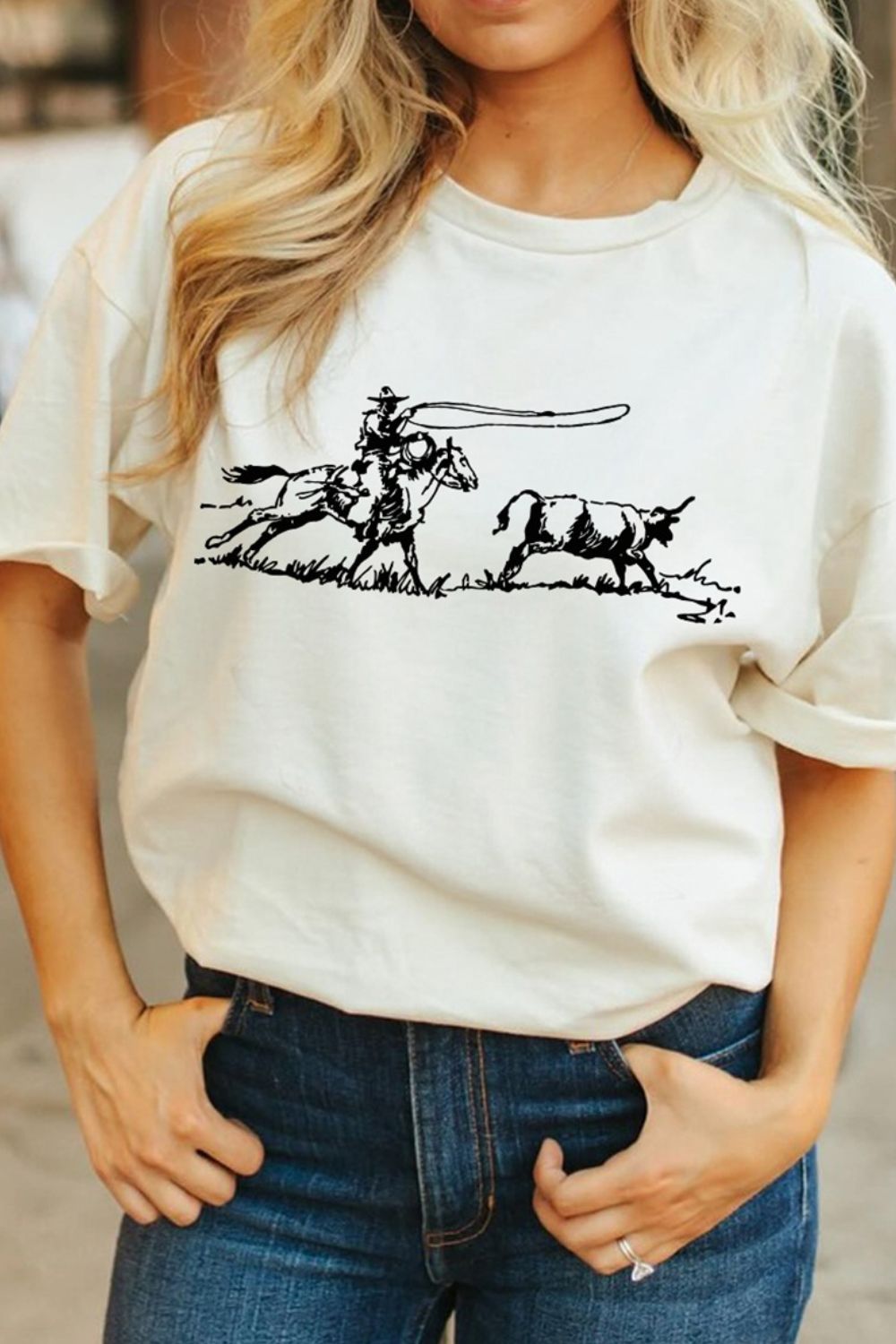 Western Rodeo Graphic Round Neck T Shirt