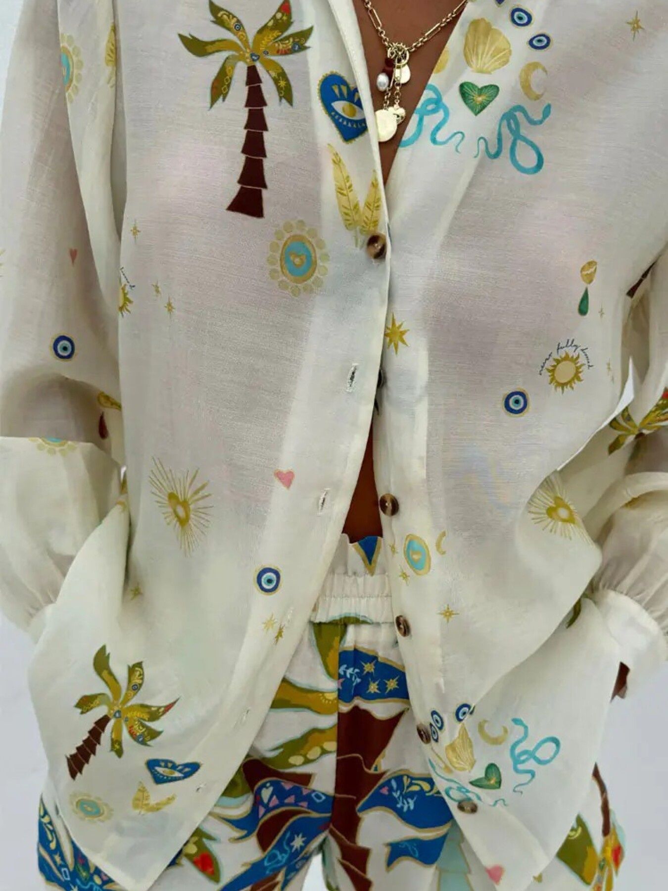 Printed Button Up Shirt and Shorts Set