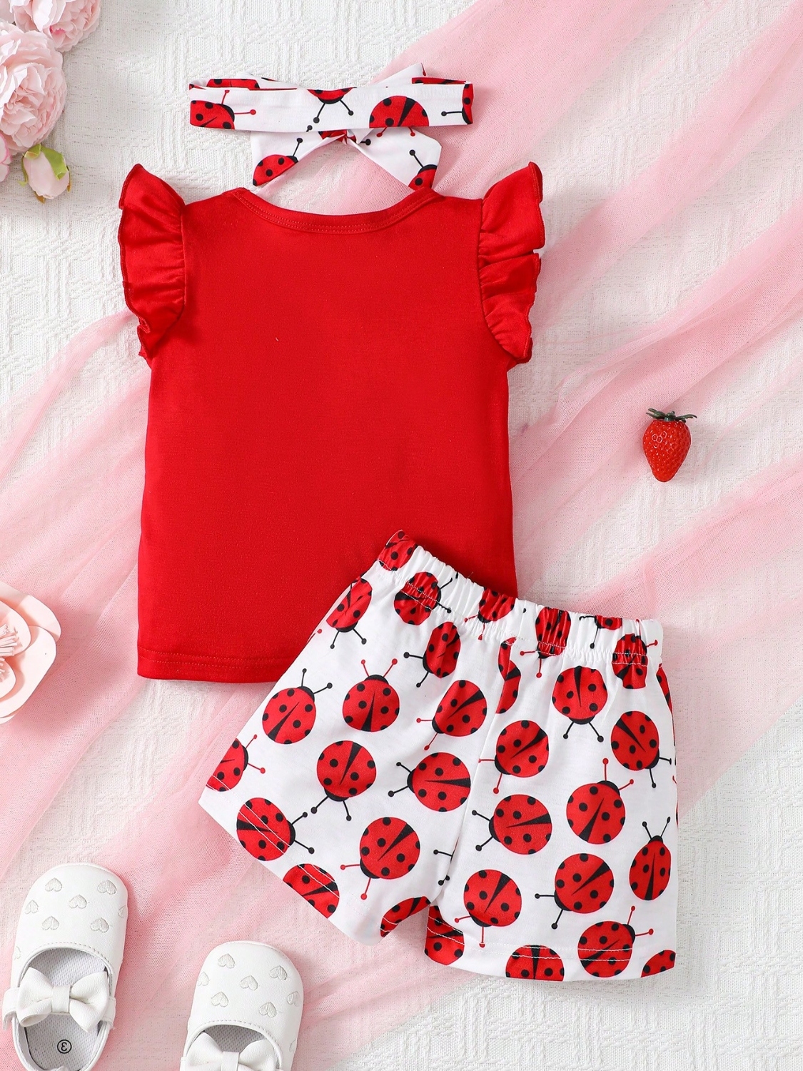 Children's Headband, Round Neck Ruffle Sleeve Top and Pants Set