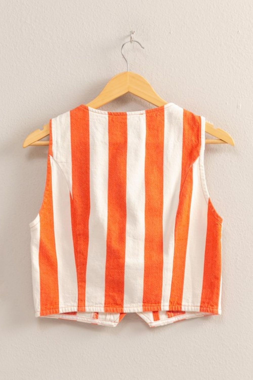 Woven Striped V-Neck Button Down Vest