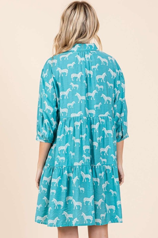 Zebra Print Button Down Shirt Mini Dress
