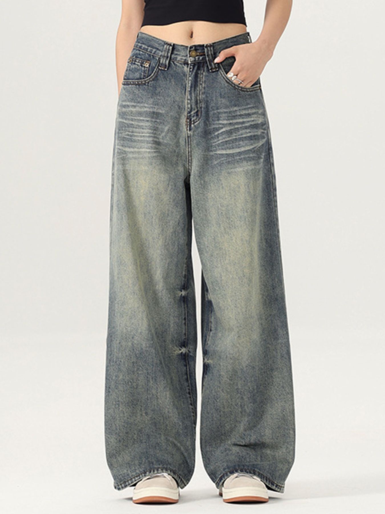 Men's Vintage Wash Wide Leg Jeans