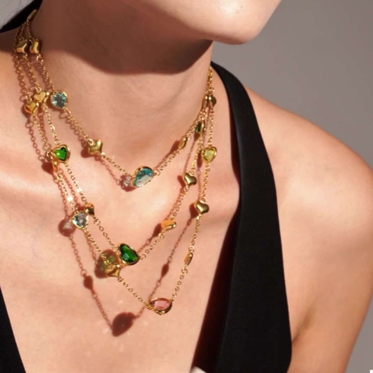 18K Gold-Plated Heart Necklace with Glass Stone