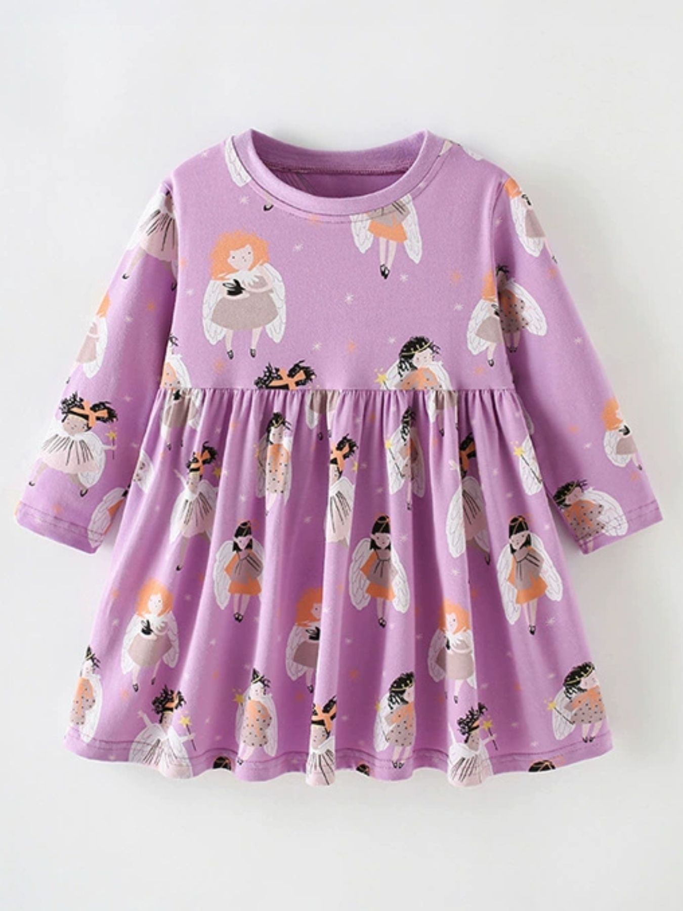 Children's Long Sleeve Cartoon Print Casual Dress