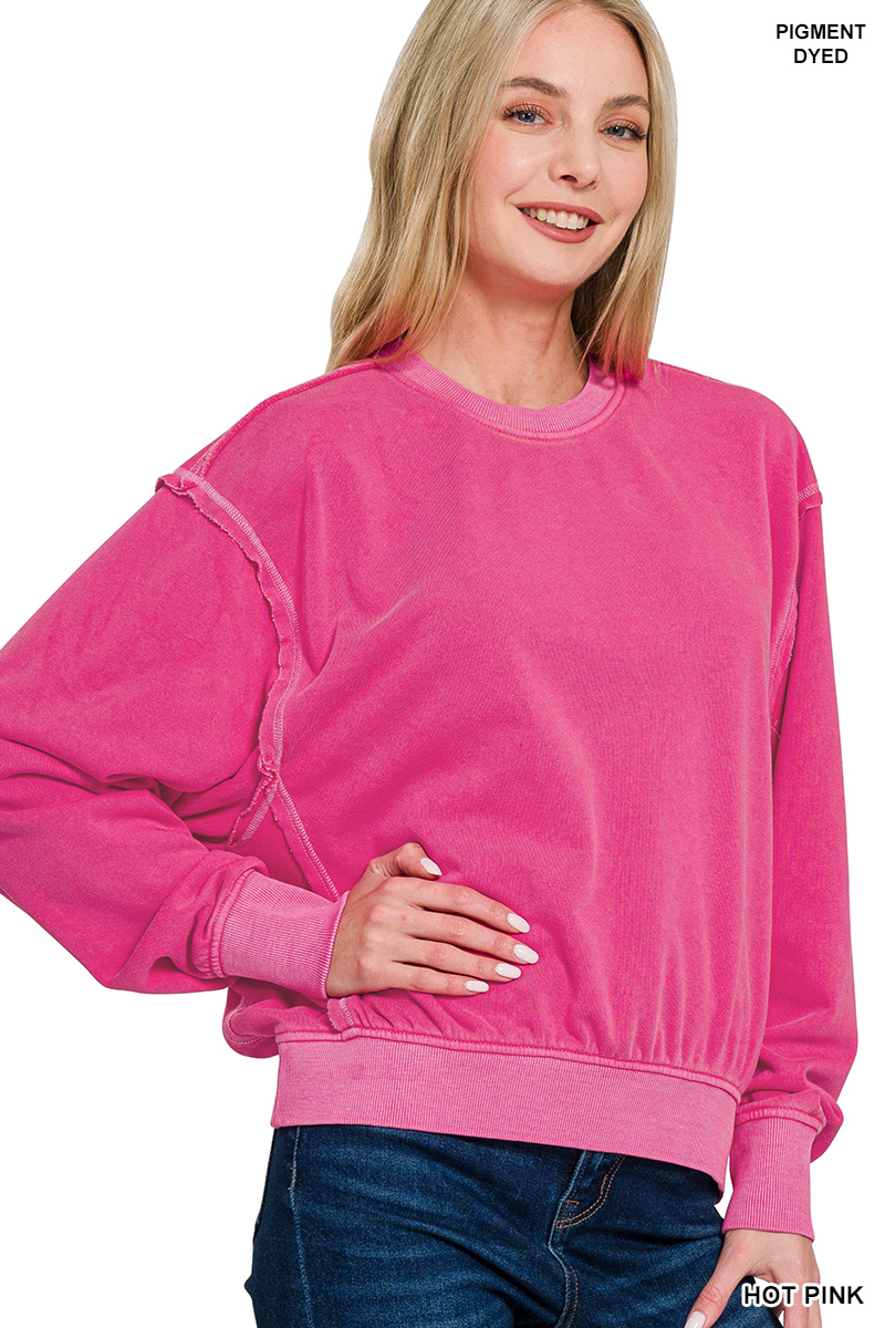 Soft Fleece Pigment Dye Round Neck Pullover