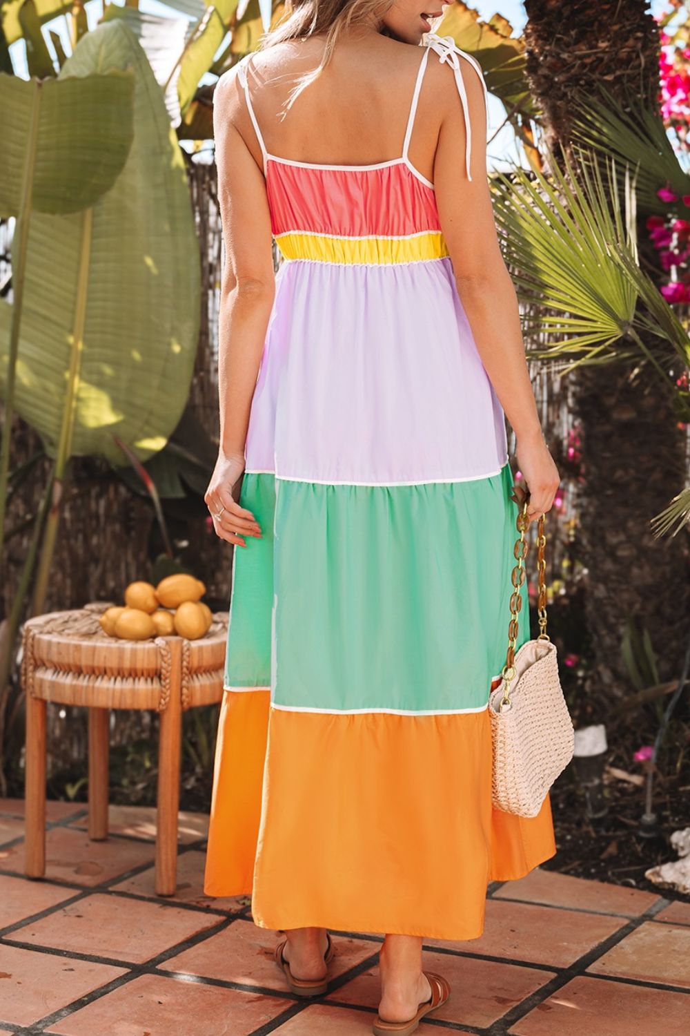 Color Block Flowy Tiered Maxi Dress with Pockets