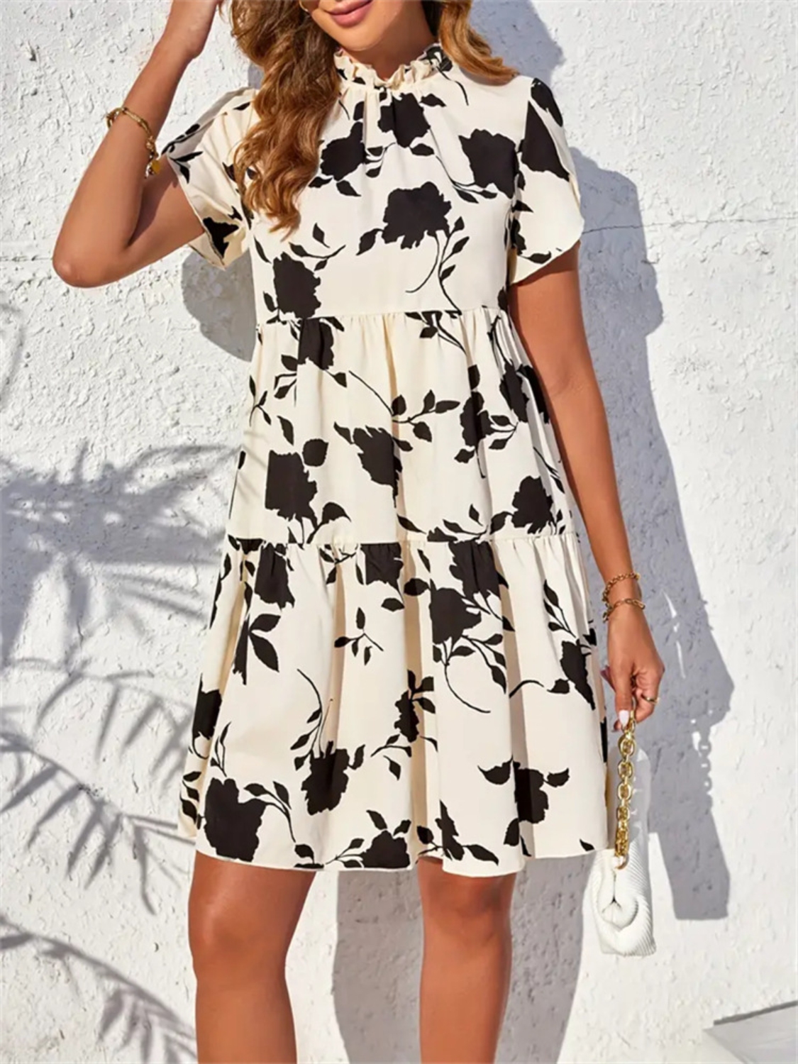 Printed Short Sleeve Mini Dress